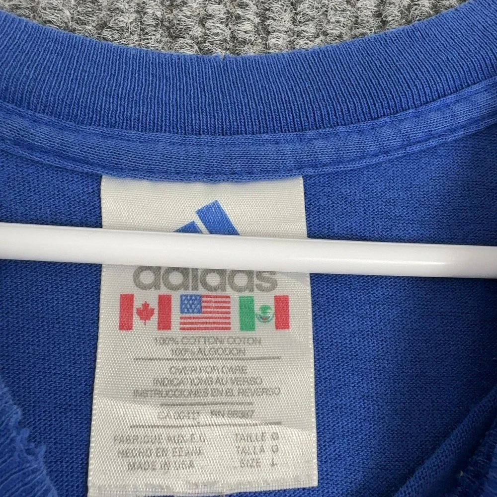 Vintage Adidas T Shirt Mens L Blue Cotton Graphic Logo Sportswear Streetwear